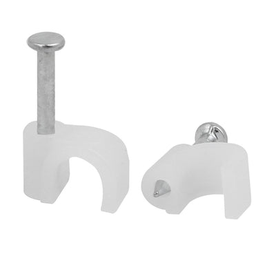 Harfington 400pcs Steel Nail PE Plastic Circle Wire Clip Clamp White for 4mm Dia Cable