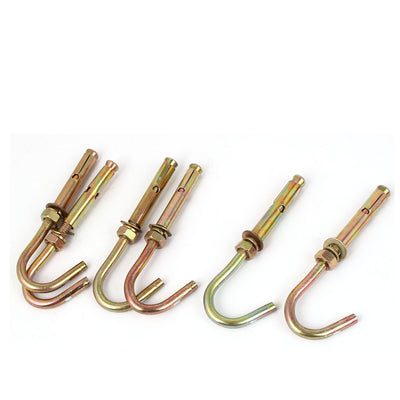 Harfington M6 Threaded Metal Expansion Open Hook Screws Anchor Bolts 88mm Long Bronze Tone 6pcs