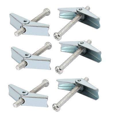 Harfington M6 x 60mm Male Thread Spring Loaded Hollow Wall Round Head Toggle Bolt 6pcs