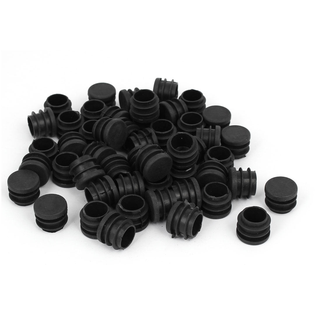 Harfington 19mm Dia Plastic Blanking End Cap Round Ribbed Tube Insert Black 50pcs