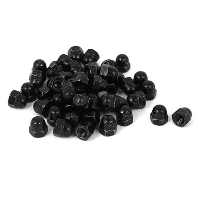 Harfington M6 Thread Dia Dome Head Carbide Steel Cap Acorn Hex Nuts Black 50pcs