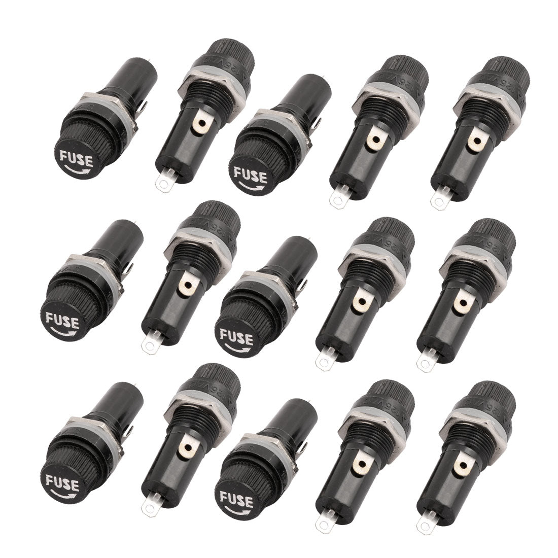 Harfington 15 Pcs Panel Mounting 6mm x 30mm Fuse Holder w Locking Nut Black 250V 10A Black