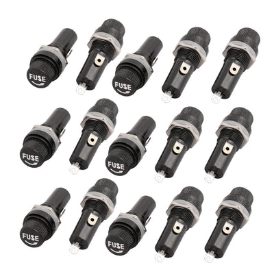 Harfington 15 Pcs Panel Mounting 6mm x 30mm Fuse Holder w Locking Nut Black 250V 10A Black