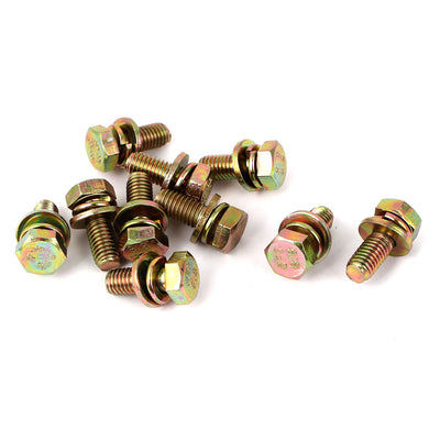 Harfington 10pcs M8x20mm 8.8 Grade Yellow Zinc Plated Hex Head Bolt w Washer