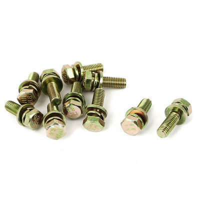 Harfington 10pcs M8x25mm 8.8 Grade Yellow Zinc Plated Hex Head Bolt w Washer