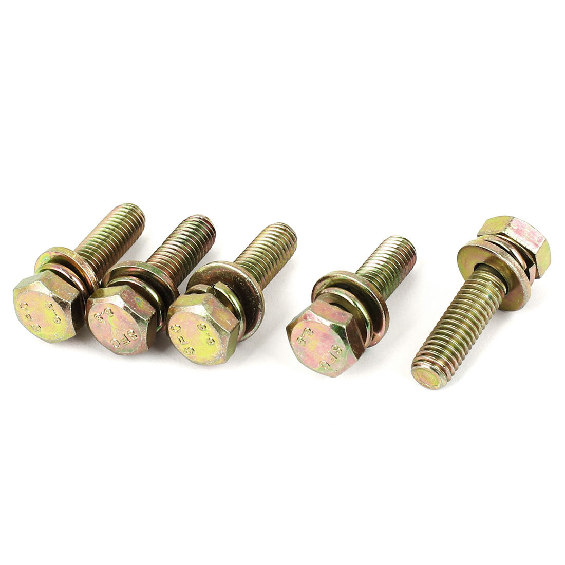 Harfington 5pcs M8x30mm 8.8 Grade Yellow Zinc Plated Hex Head Bolt w Washer