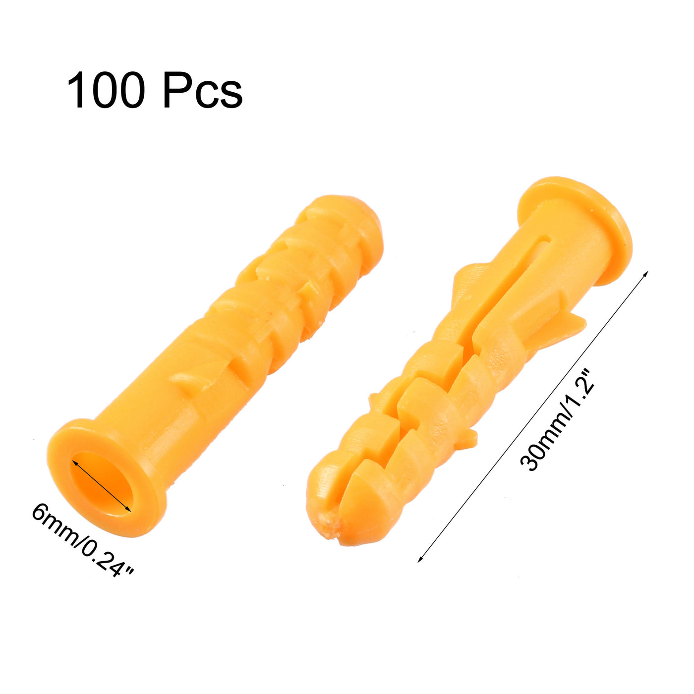 Harfington 6mmx30mm Plastic Expansion Pipe Wall Anchor Screw Yellow 100pcs