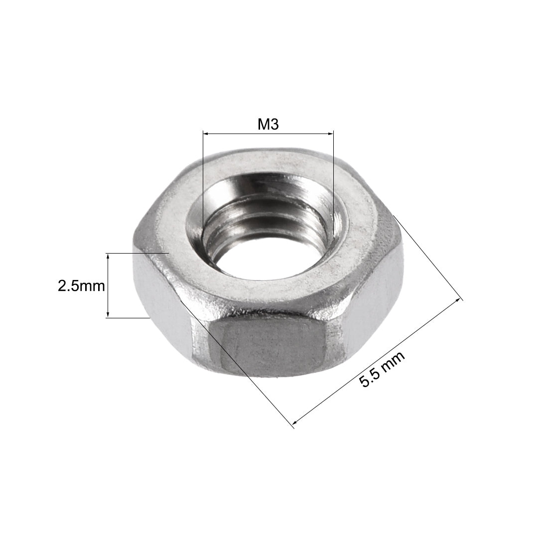 Harfington M3x5.5mmx2.5mm Female Thread Hexagonal Hex Nuts Fasteners Silver Tone 120pcs