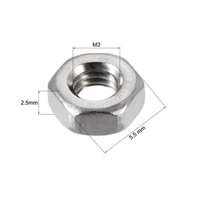Harfington M3x5.5mmx2.5mm Female Thread Hexagonal Hex Nuts Fasteners Silver Tone 120pcs