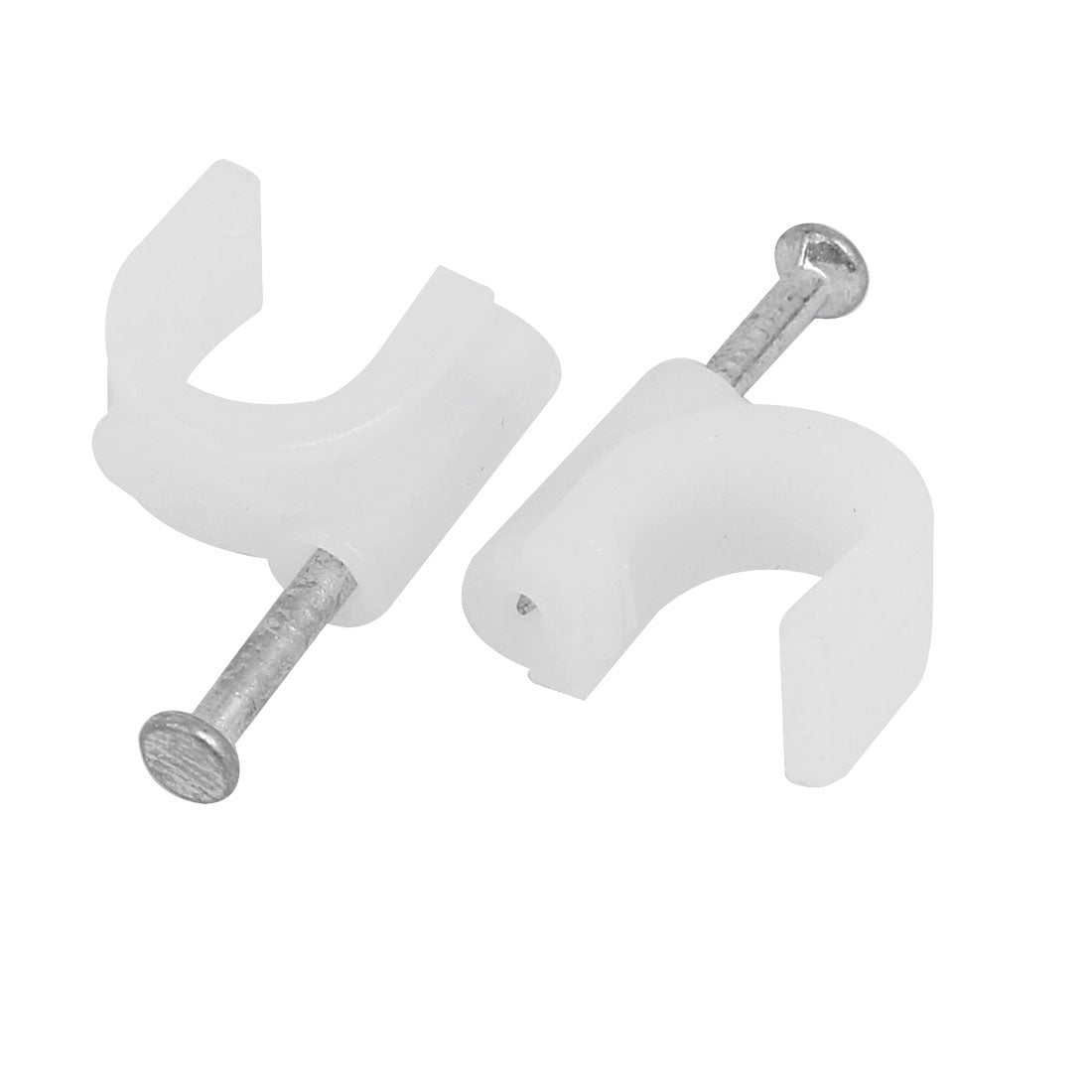 Harfington 14pcs Steel Nail PE Plastic Circle Wire Clip Clamp White for 10mm Dia Cable