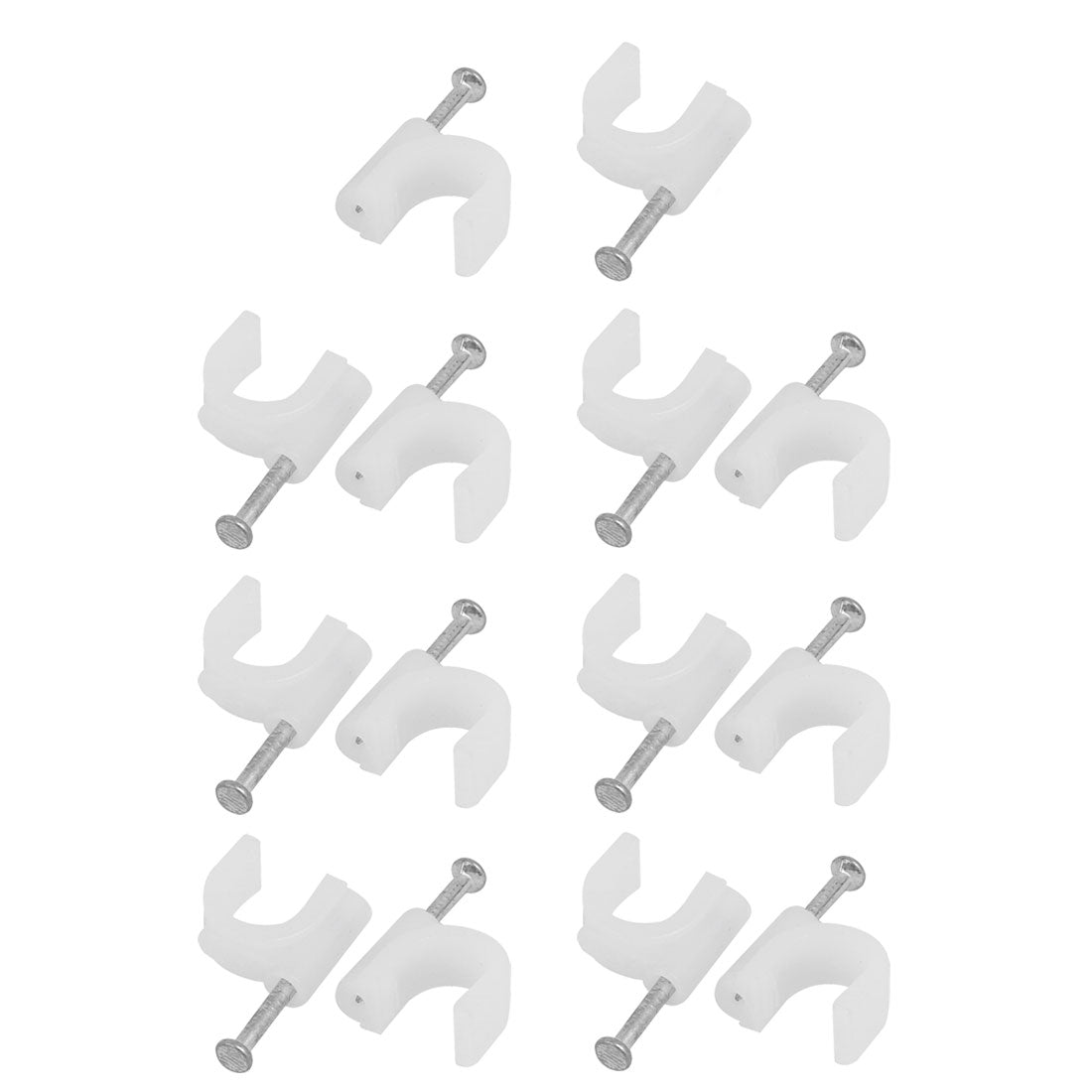 Harfington 14pcs Steel Nail PE Plastic Circle Wire Clip Clamp White for 10mm Dia Cable