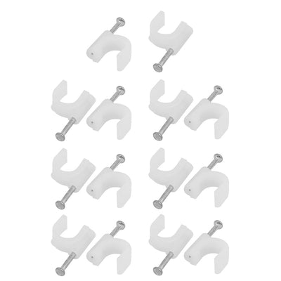Harfington 14pcs Steel Nail PE Plastic Circle Wire Clip Clamp White for 10mm Dia Cable