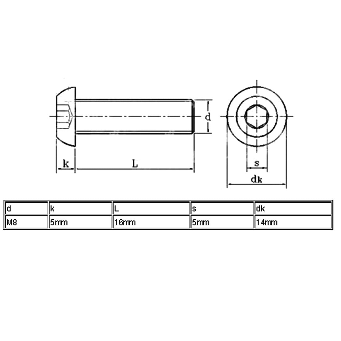 Harfington M8 x 16mm Stainless Steel Hex Socket Button Head Cap Machine Screws 16 Pcs