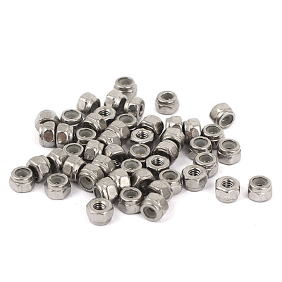 Harfington M2 304 Stainless Steel Nylock Self-Locking Nylon Insert Hex Lock Nuts 50pcs