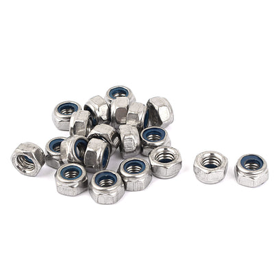 Harfington M6 304 Stainless Steel Self-Locking Hex Lock Stop Nut Silver Tone 20pcs
