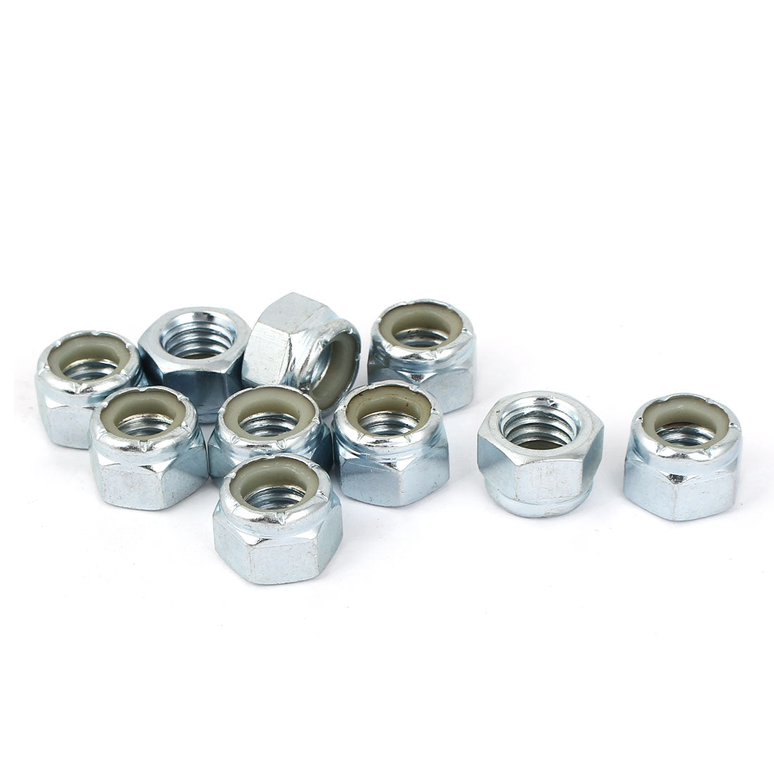 Harfington 7/16 inch-14 Zinc Plated Hex Lock Nuts Silver Tone 10pcs