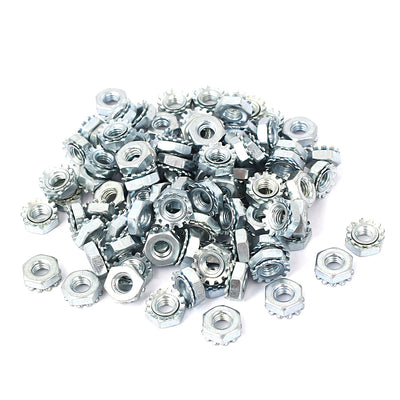 Harfington 10#-32 Female Thread Zinc Plated Kep Hex Star Lock Nut 100pcs