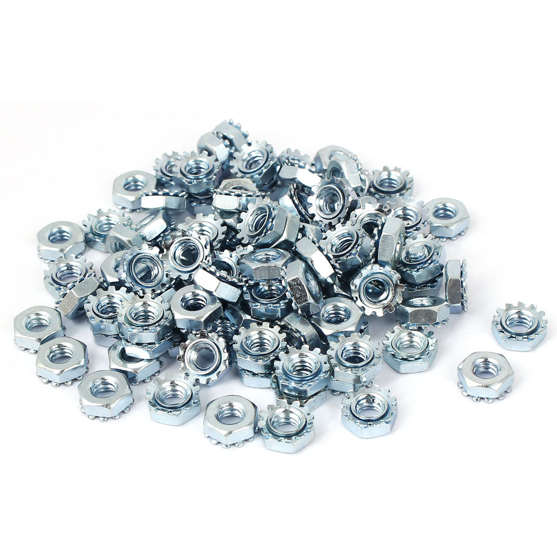 Harfington 10#-24 Zinc Plated External Tooth K Lock Kep Nut Silver Tone 100pcs