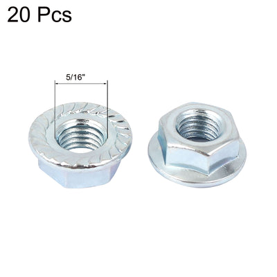 Harfington 5/16"x24 Carbon Steel Serrated Hex Flange Lock Nuts 20pcs