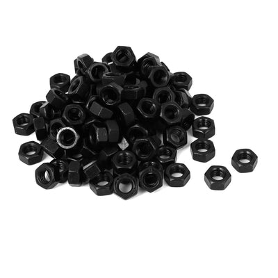 Harfington M6 Carbon Steel Grade 8 Hexagon Hex Nut Black 100pcs