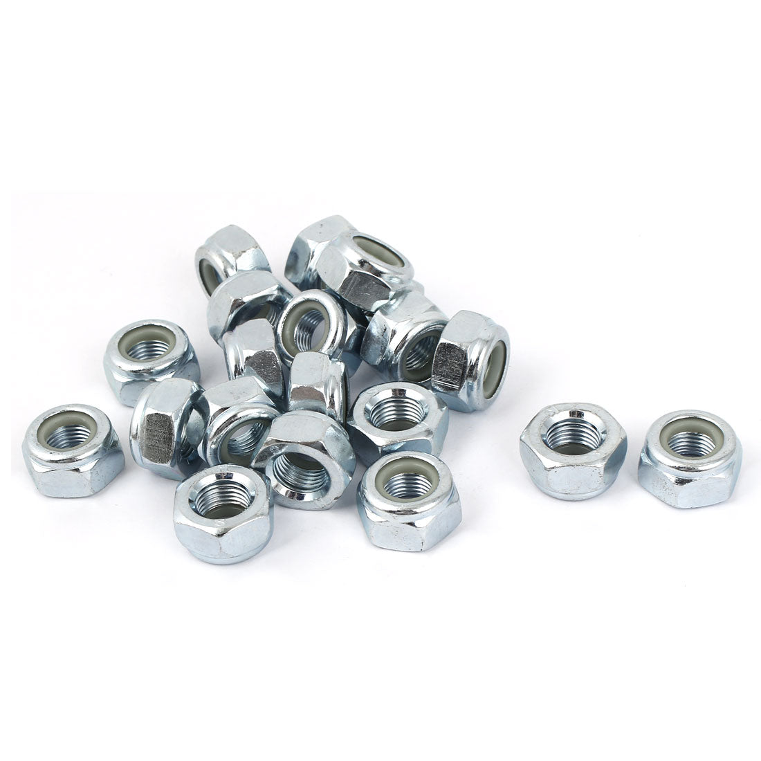 Harfington M10x1mm Zinc Plated Hex Lock Nuts Silver Tone 20pcs
