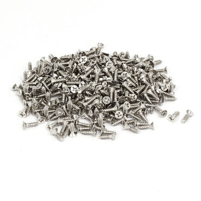 Harfington M3 x 10mm Phillips Flat Head Self Tapping Screws Silver Tone 500pcs