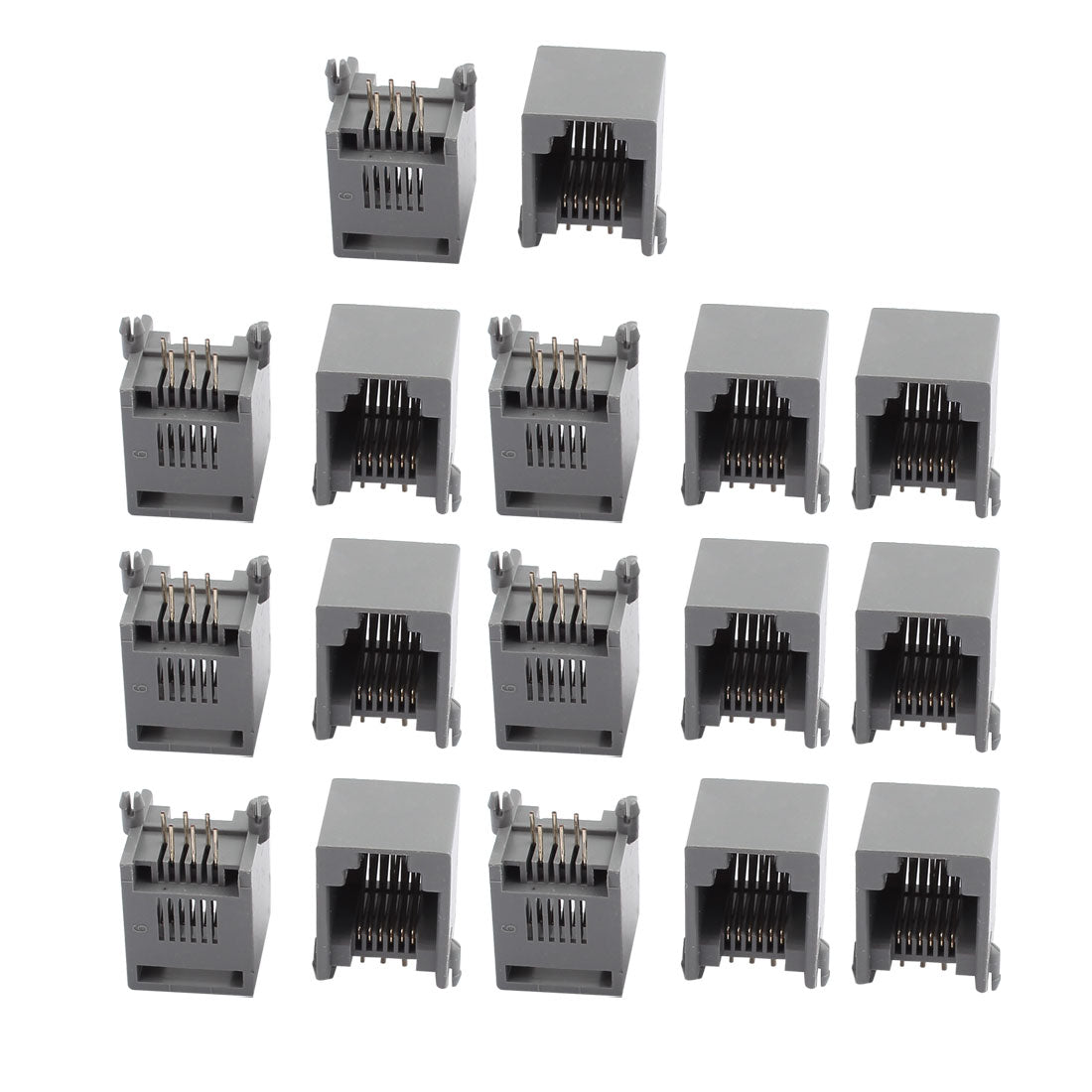 Harfington 17Pcs Gray Plastic Unshielded RJ12 6P6C Network Modular PCB Connector Jacks
