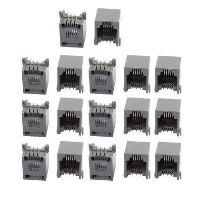 Harfington 17Pcs Gray Plastic Unshielded RJ12 6P6C Network Modular PCB Connector Jacks