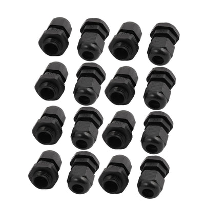 Harfington 16Pcs PG7 Nylon Waterproof Cable Gland Fixing Connector Joints Fastener Black 1.8x3CM