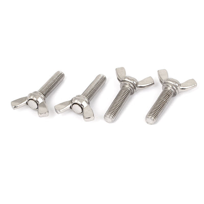 Harfington M8 x 30mm Thread 304 Stainless Steel Wing Screw Bolts Hardware Silver Tone 4 Pcs