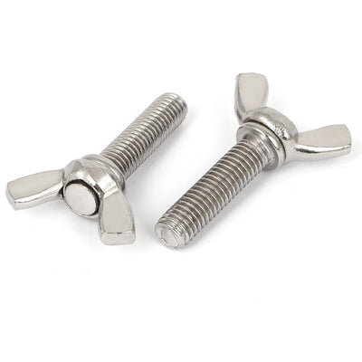 Harfington M8 x 30mm Male Thread 304 Stainless Steel Butterfly Wing Screws Bolts 2 Pcs