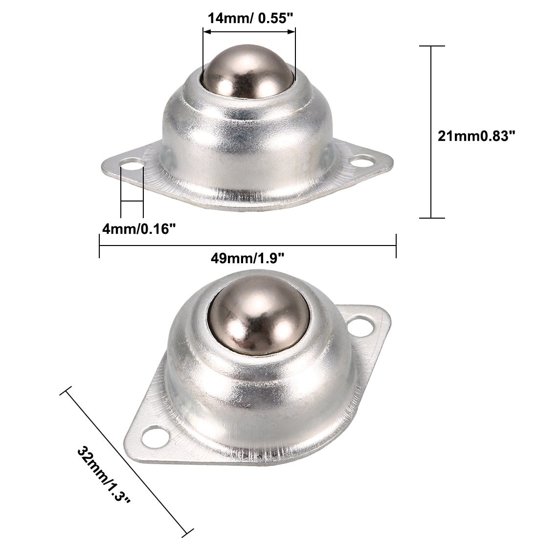 Harfington 14mm Dia Ball Transfer Bearing Unit Casters Universal Wheel Silver Tone 2pcs
