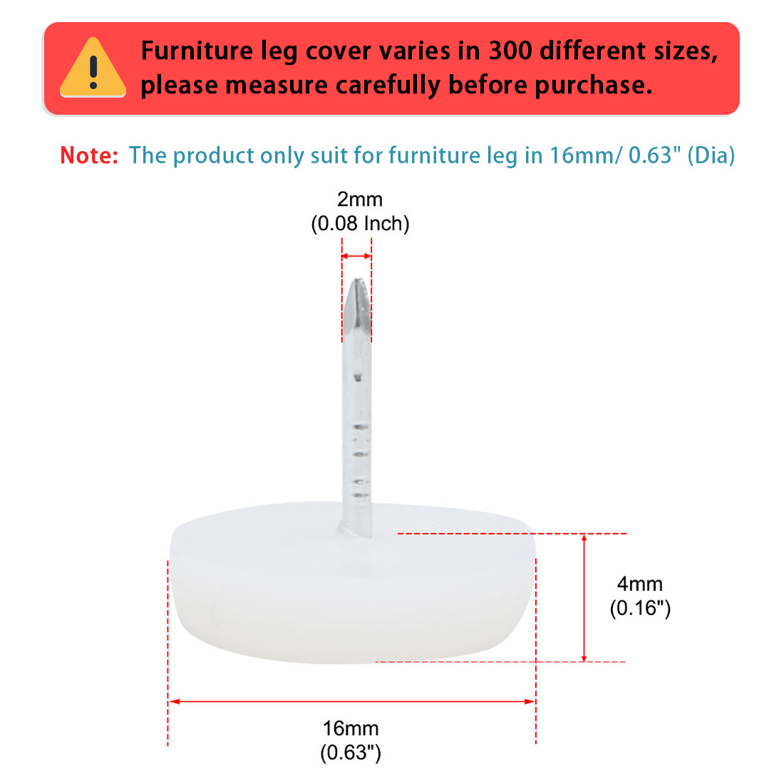 Harfington 16mm Dia Nylon Head Furniture Chair Table Feet Glide Protector Nail White 100pcs