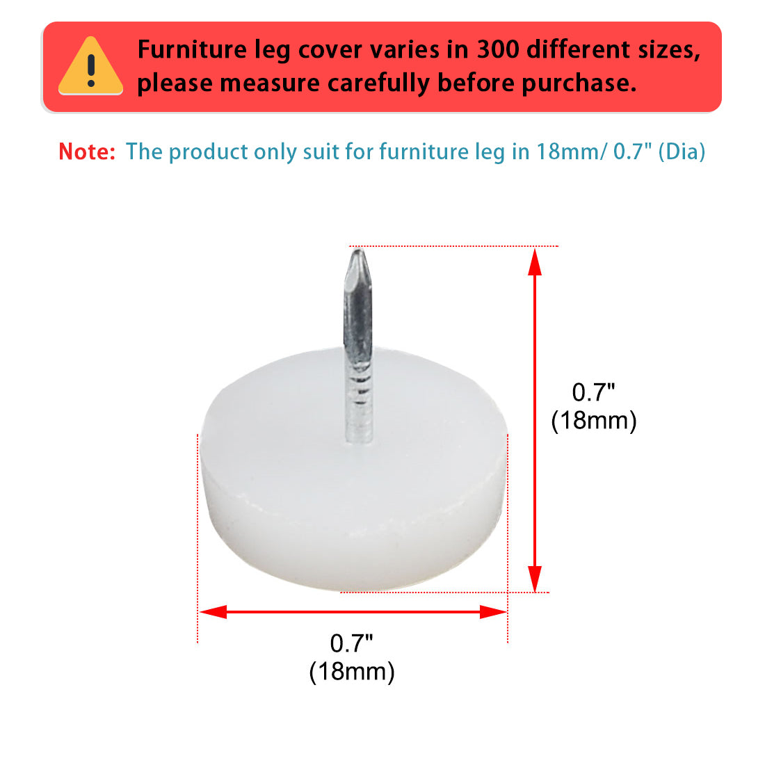 Harfington 18mm Dia Nylon Head Furniture Chair Table Feet Glide Protector Nail White 100pcs