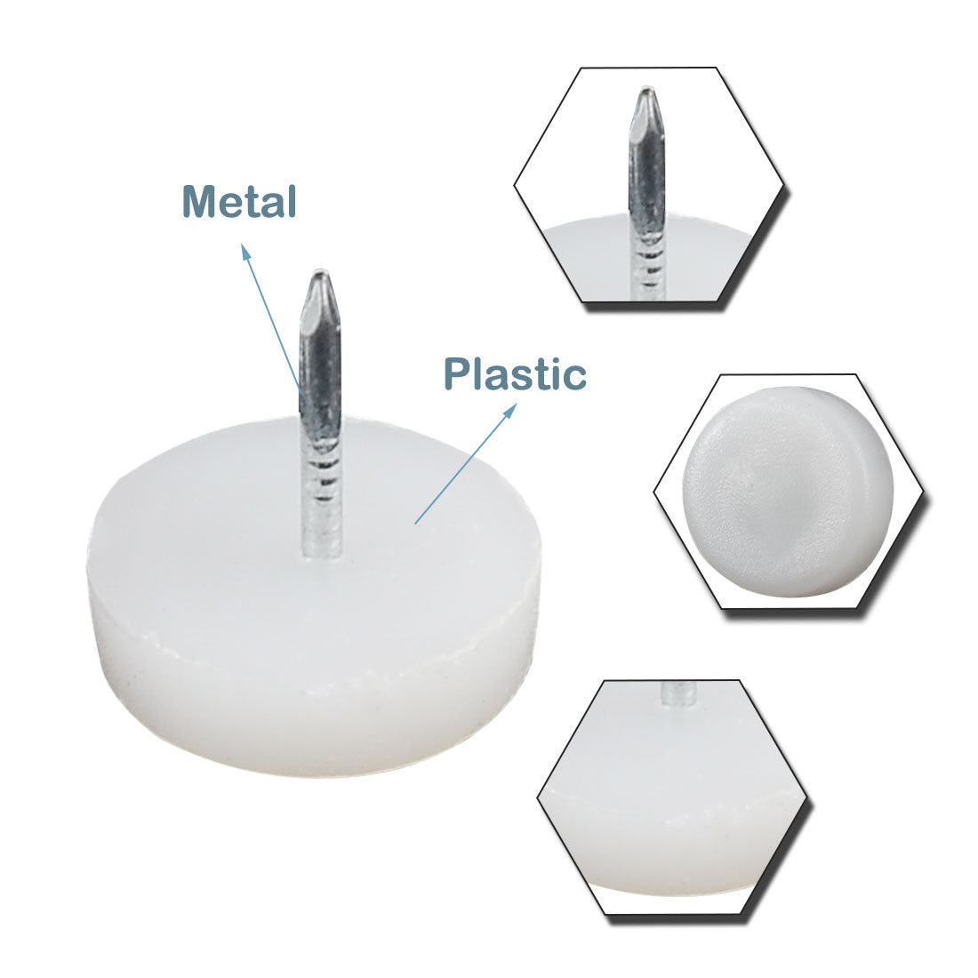 Harfington 18mm Dia Nylon Head Furniture Chair Table Feet Glide Protector Nail White 100pcs