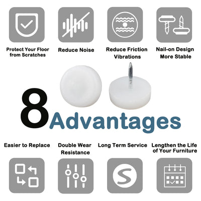 Harfington 18mm Dia Nylon Head Furniture Chair Table Feet Glide Protector Nail White 100pcs