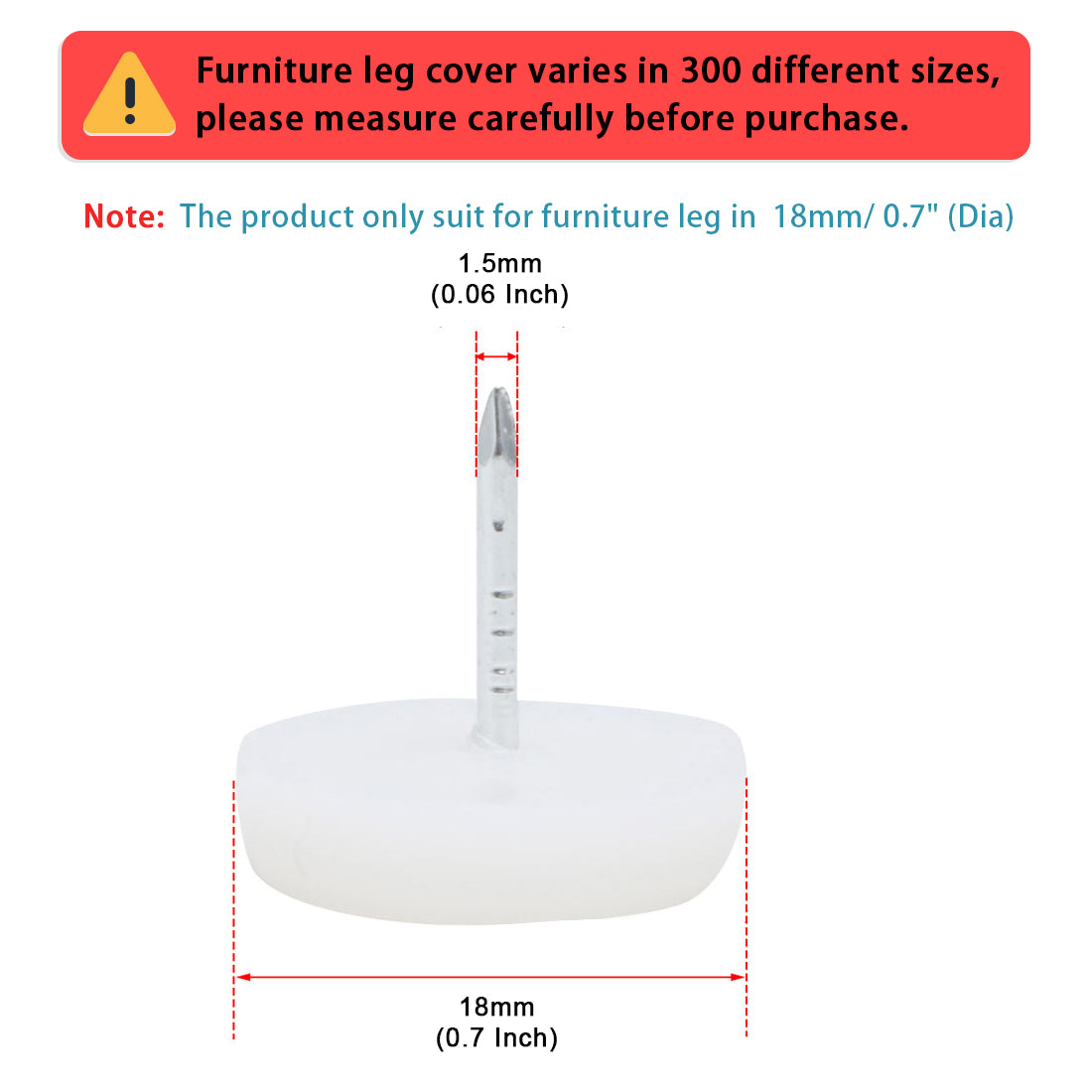 Harfington 18mm Dia Nylon Head Furniture Chair Table Feet Glide Protector Nail White 200pcs