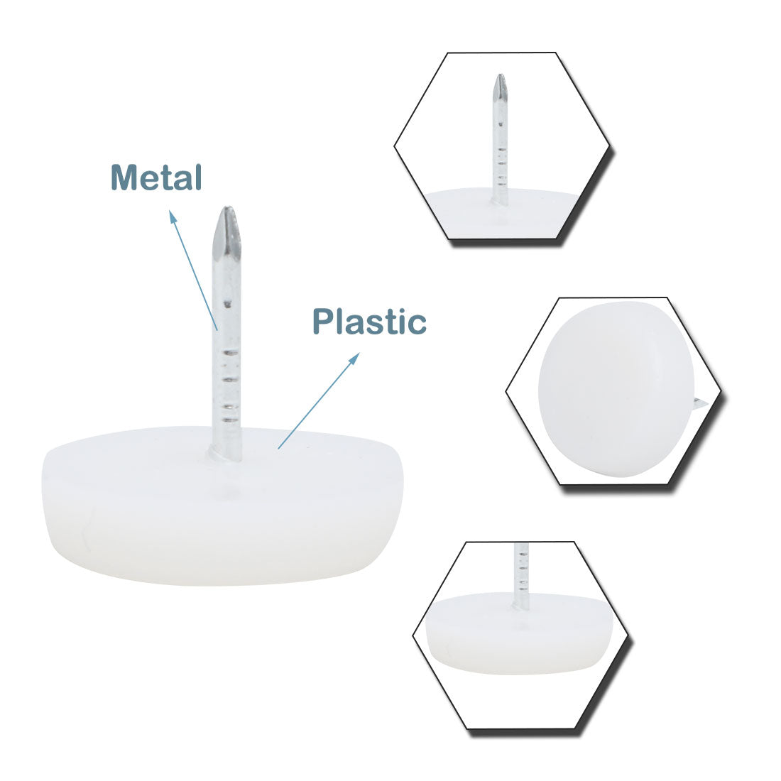 Harfington 18mm Dia Nylon Head Furniture Chair Table Feet Glide Protector Nail White 200pcs