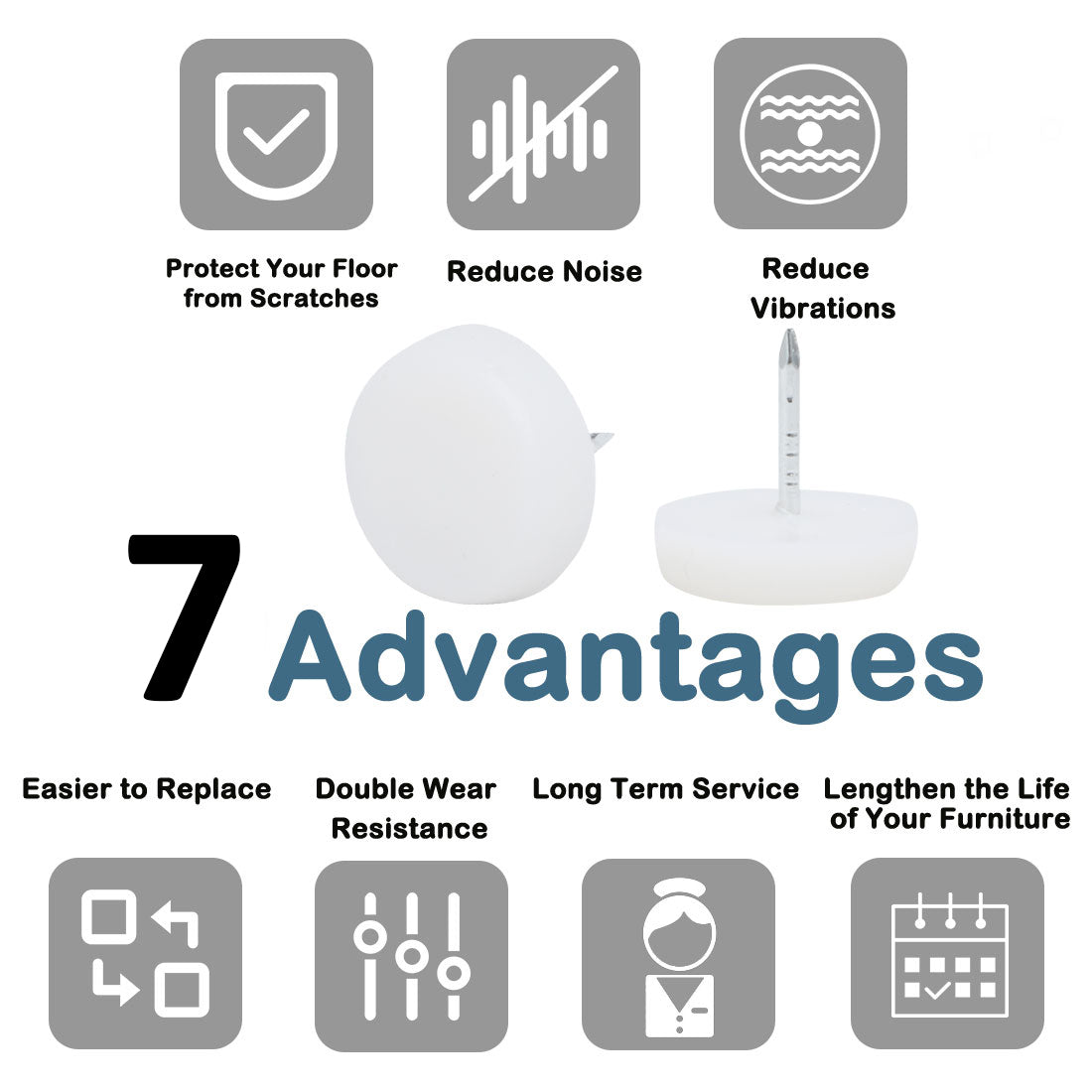 Harfington 18mm Dia Nylon Head Furniture Chair Table Feet Glide Protector Nail White 200pcs