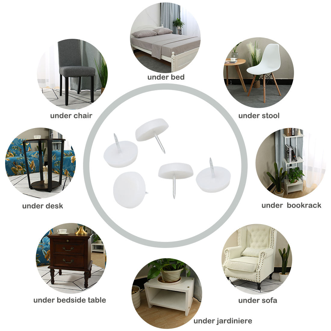 Harfington 18mm Dia Nylon Head Furniture Chair Table Feet Glide Protector Nail White 200pcs