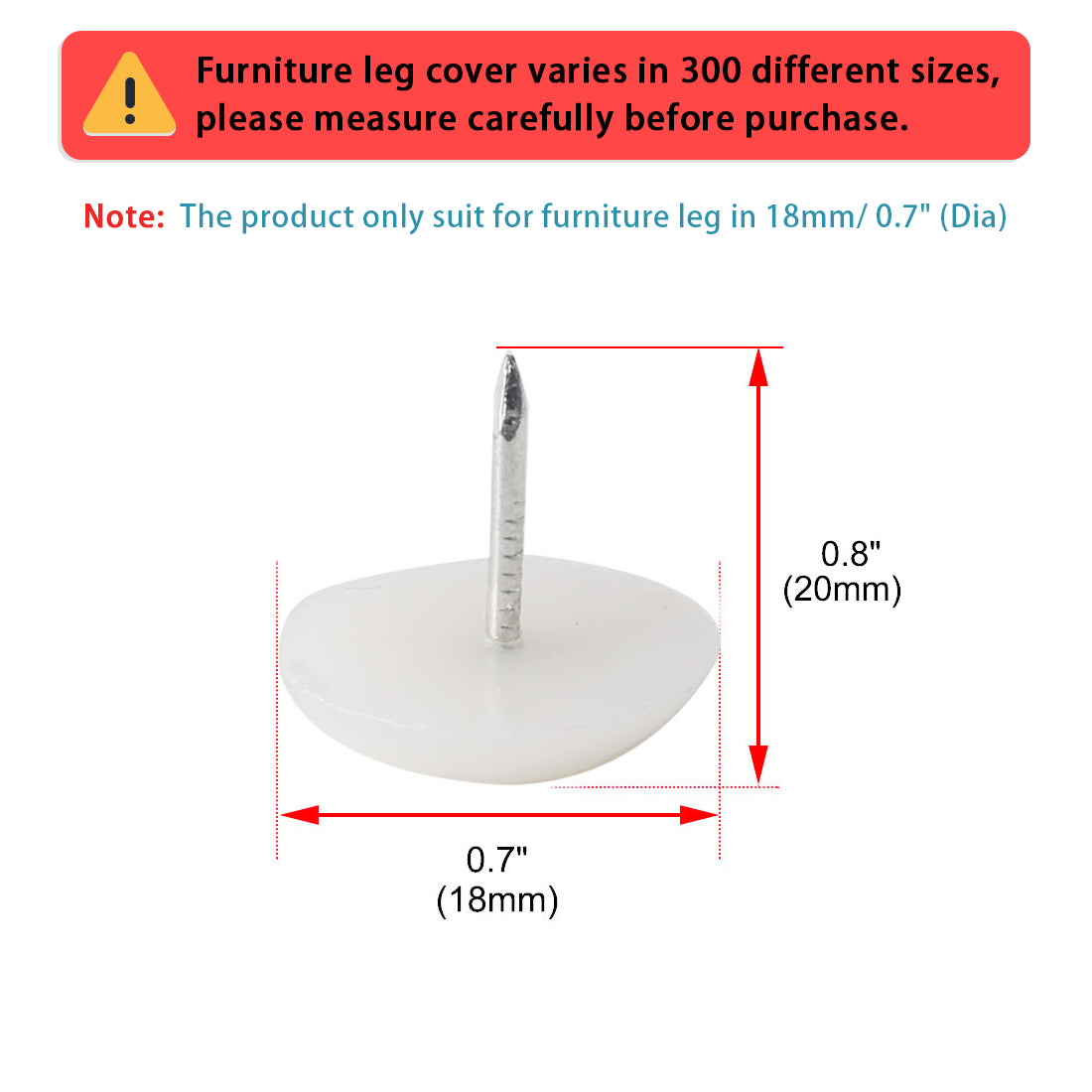 Harfington 18 mm Durchmesser Nylon Kopf Möbel Stuhl Tisch Füße Gleitschutz Nagel weiß 400 Stück