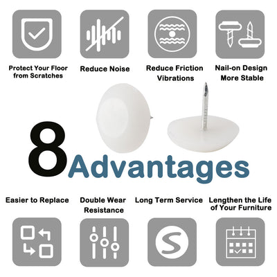 Harfington 18 mm Durchmesser Nylon Kopf Möbel Stuhl Tisch Füße Gleitschutz Nagel weiß 400 Stück