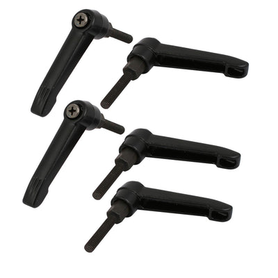 Harfington Machinery Rotatable Clamping Lever Knob Metal Adjustable Handle Black 5pcs