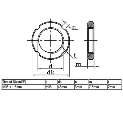 Harfington M36 x 1.5mm Pitch Retaining Four-Slot Slotted Round Nuts 4 Pcs