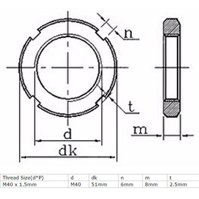 Harfington 4 Pcs M40 x 1.5mm Pitch Carbon Steel Four-Slot Slotted Round Nuts DIN 1804