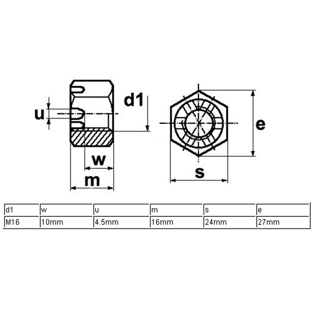 Harfington M16 Female Thread 2mm Pitch 304 Stainless Steel Hex Slotted Castle Nuts Silver Tone 2 Pcs
