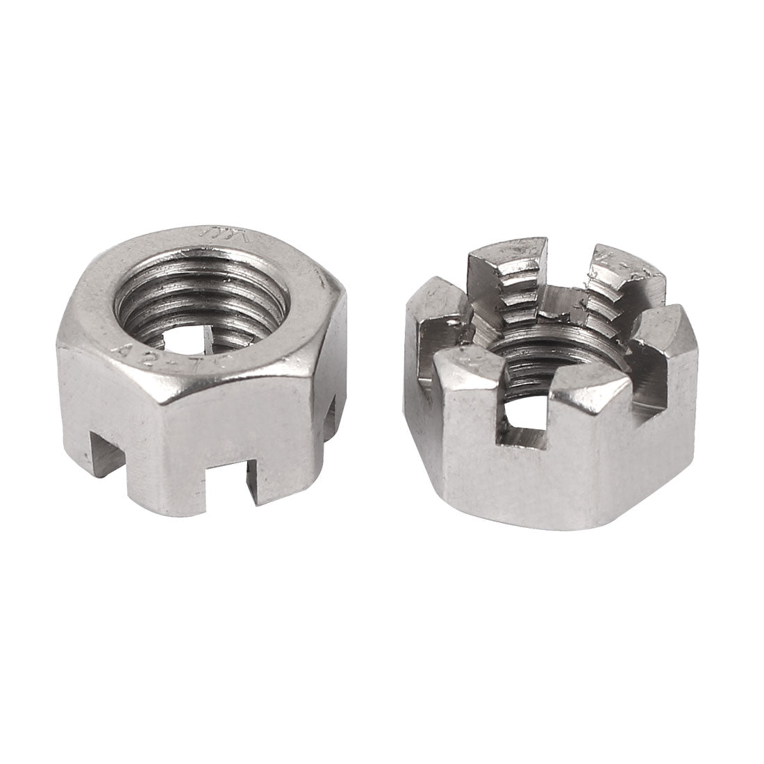 Harfington M16 Female Thread 2mm Pitch 304 Stainless Steel Hex Slotted Castle Nuts Silver Tone 2 Pcs