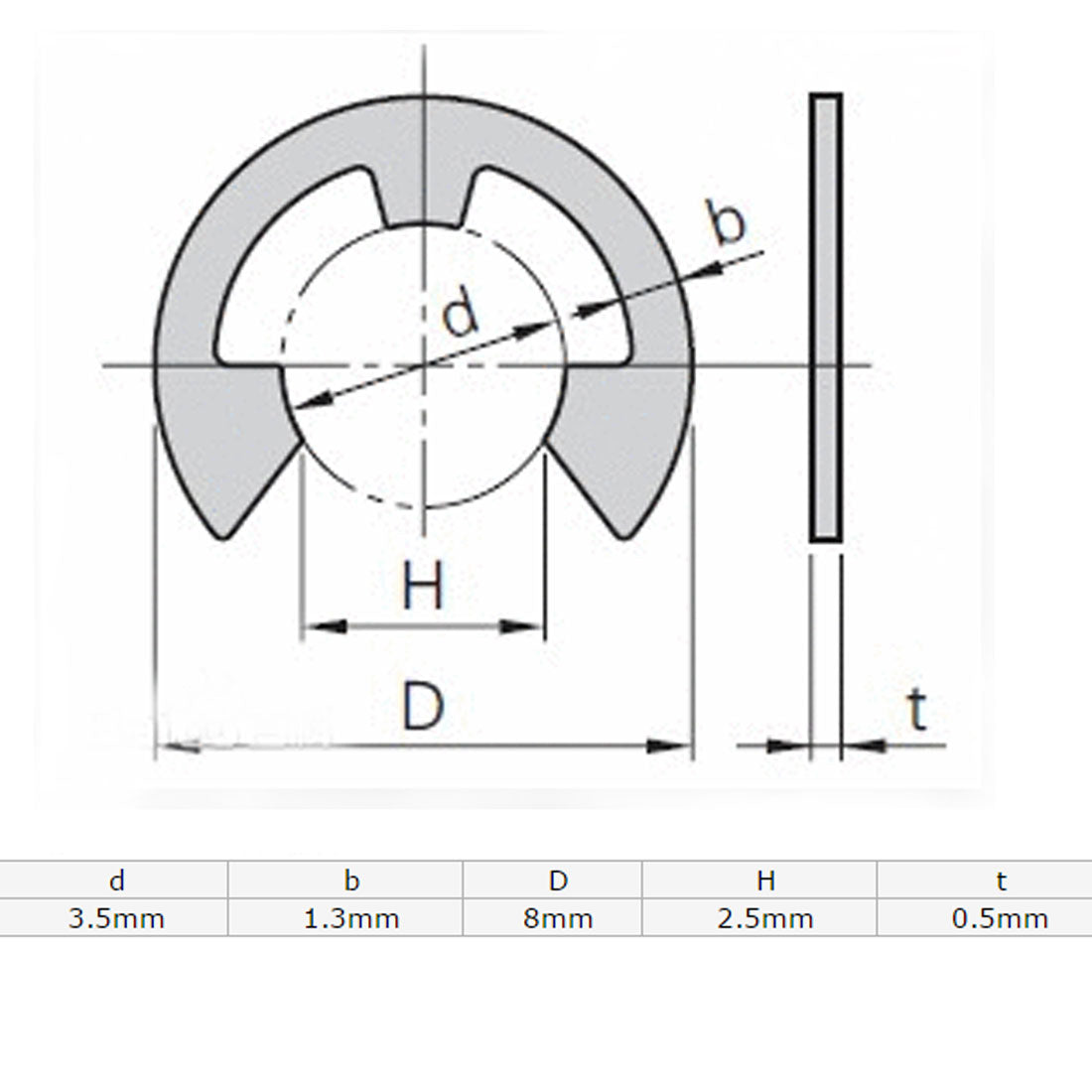Harfington 3.5mm x 8mm 304 Stainless Steel Snap Ring Circlips Fixings E-Clips 100 Pcs