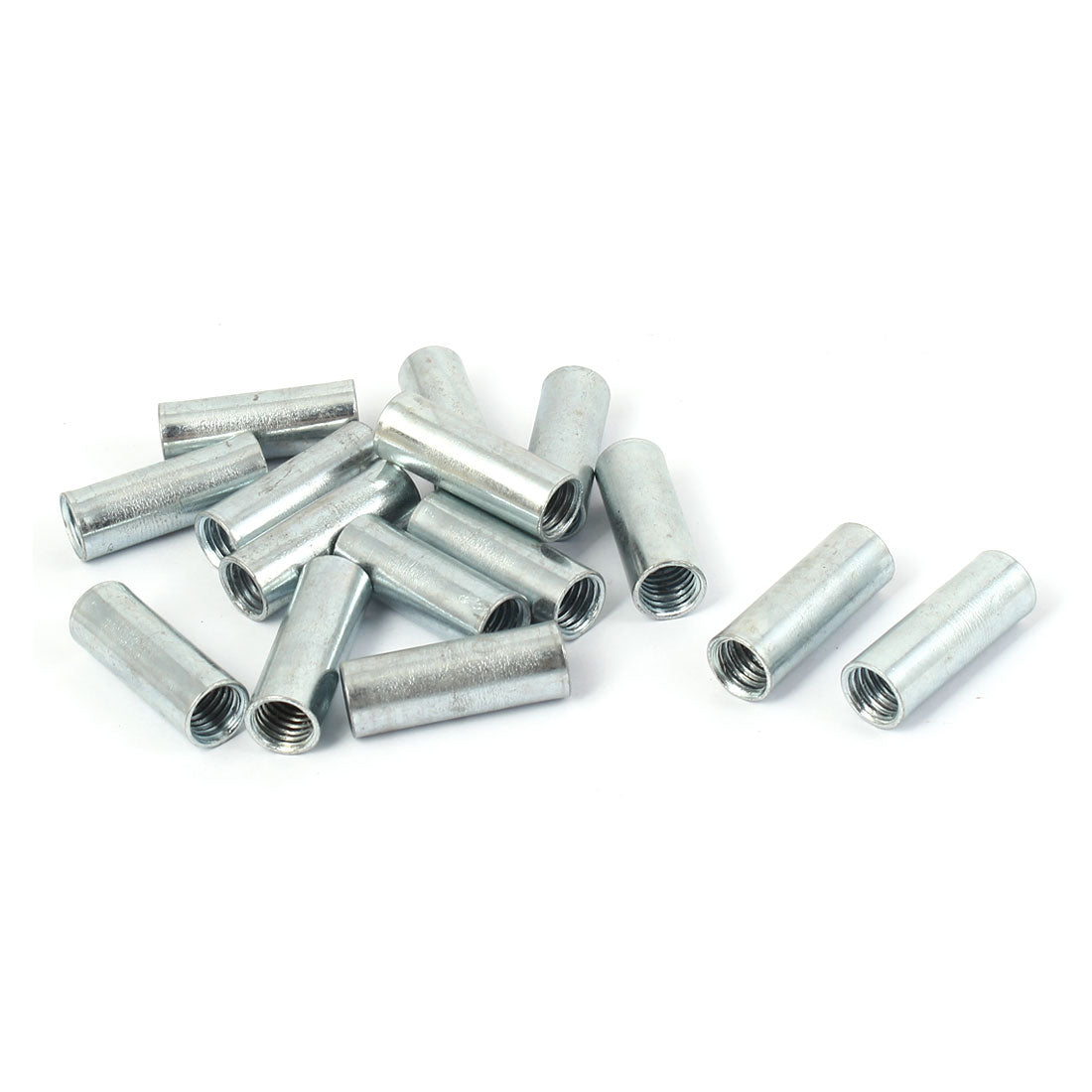 Harfington M10 Threaded Rod Bar Stud Round Coupling Connector Nuts Silver Tone 15 Pcs