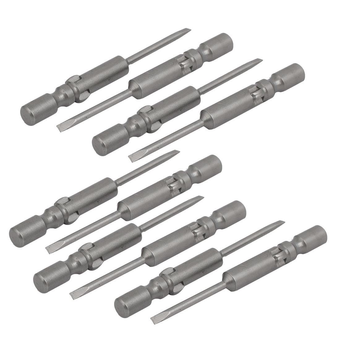 Harfington 1.6mm Tip 4mm Round Shank S2 Magnetic Slotted Screwdriver Bits Gray 10pcs